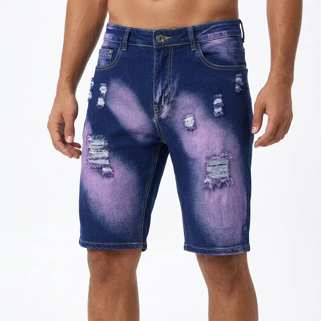 Men's Acid Washed Denim Shorts - Casual Slim-Fit Ripped Breathable Crisp and Wear-Resistant Short Length Summer Fashion Menswear Jeans Bottoms Bottom Shorts Casual Skinny Shorts Classic Fabric