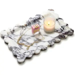 Calacatta Viola  Marble Tray, Scalloped Bathroom Tray, Decorative Tray for , Dresser, Kitchen &  Decor, Teacher Appreciation Gifts, House Warming Gifts  (Rectangle)