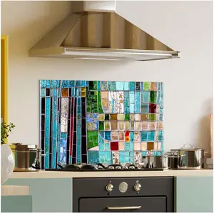 GCKG Detail of a colorful window Tempered Glass Kitchen Backsplash, Stove Back Cover, Stove Splashback, Cutting Board, Kitchen Wall Decor