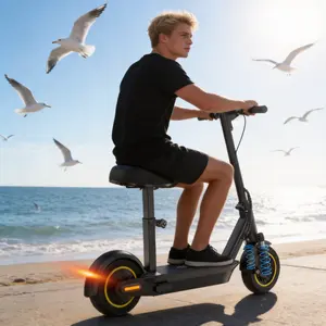 10 Inches Electric Scooter with Seat, 500W Powerful Motor & 19 MPH Top Speed, 22-28Miles Long Range, Folding E Scooter with Dual Braking for Adults