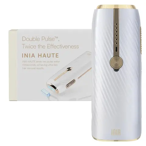 INIA HAUTE Upgrade Double-Pulse IPL Laser Hair Removal Tool - FDA Cleared, Painless Remover, Dual-Pulse Action, 5 Power Levels, Handheld Auto Glide, Ingrown Hair Solutions, 2-Year Warranty, Charger & Goggles Included, Ideal Gift