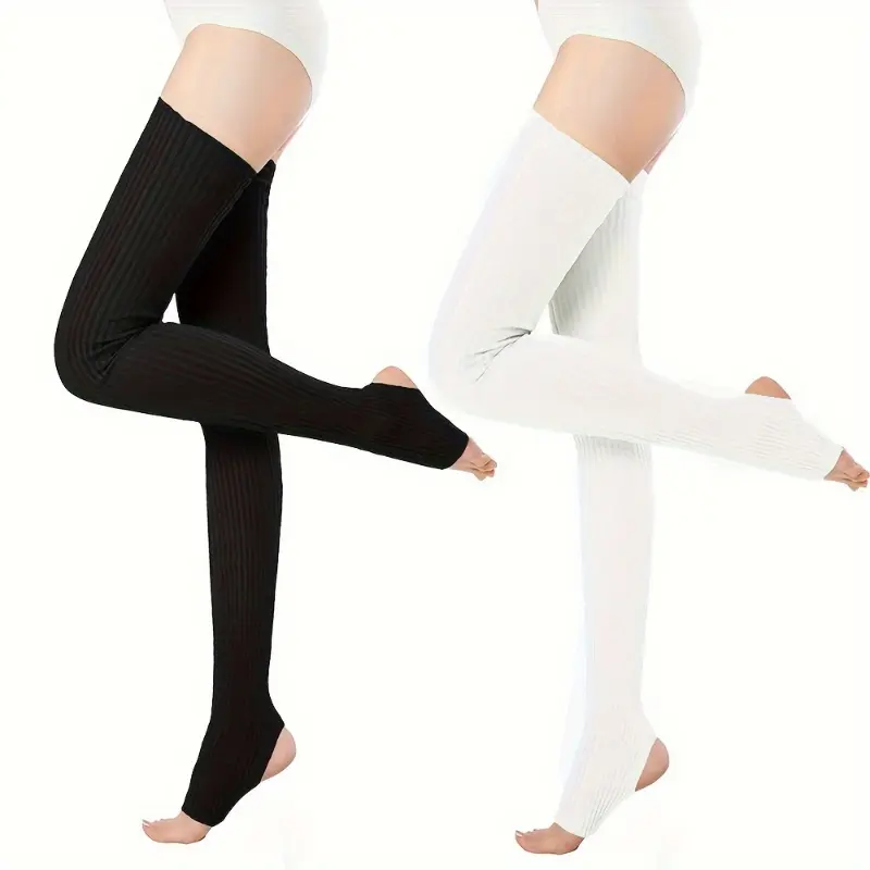 Thighhighs Leg Warmers for Women, 2 Pairs Soft Viscose Knit, Extra Long Over-the-Knee Solid Thermal Footless Socks