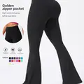 Uncia Active Women's Activewear Leggings High Waist, Flare Style, Elastane Fitted with Gold Zippered Pocket, 29.5 In Inseam, for Yoga, Fitness & Summer.,outdoorfun