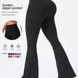 Uncia Active Women's Activewear Leggings High Waist, Flare Style, Elastane Fitted with Gold Zippered Pocket, 29.5 In Inseam, for Yoga, Fitness & Summer.,outdoorfun