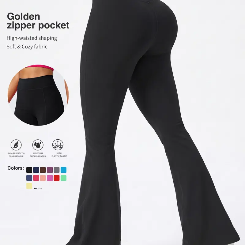 Uncia Active Women's Activewear Leggings High Waist, Flare Style, Elastane Fitted with Gold Zippered Pocket, 29.5 In Inseam, for Yoga, Fitness & Summer.,outdoorfun