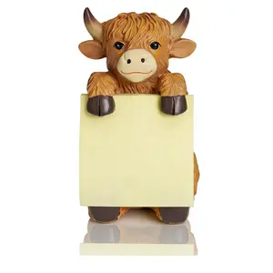 Highland Cow Pop-Up Sticky Note Dispenser, Includes 3x3 Inch Super Sticky Notes, 100 Sheets, Resin Cute Handmade Desk Stand, Stationery