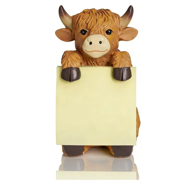 Highland Cow Pop-Up Sticky Note Dispenser, Includes 3x3 Inch Super Sticky Notes, 100 Sheets, Resin Cute Handmade Desk Stand, Desk Accessory, Stationery, Fun Desk Supplies, Office Accessories, Cute Office Supplies For Work