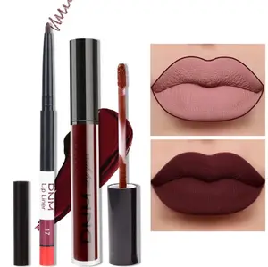 2Pcs Dark Deep Burgundy Red Matte Lipstick and Lip Liner Makeup Set for Women Dark Blood Red Liquid Matte Brown Lipstick Lip Liner Stain long lasting waterproof Permanent Lipsticks 24 hours