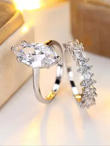Elegant Engagement Ring Set, Cubic Zirconia Rings, Fashion Promise Rings for Women, Trendy All-match & Exquisite Jewelry for Birthday Gift
