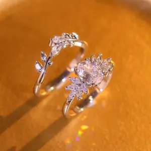 2 Piece Set Sparkling Oval Cubic Zirconia Womens Ring Couple Ring Set Engagement Bride Daily Casual Jewelry Valentines Day Anniversary Halloween Christmas Mothers Day Gift