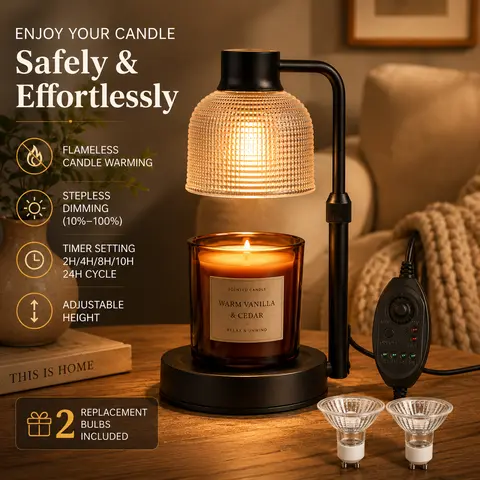 Mother's Day Gifts - Candle Warmer Lamp with Timer & Dimmer, Adjustable Height Wax Melt Warmer for Scented Jar Candles, Home Decor Gift for Mom Women, Valentine's Day Gift for Wife, Girlfriend, Mom, Includes 2 Bulbs