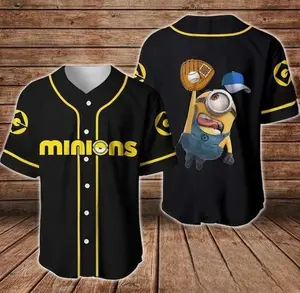 Minions Inspired Baseball Jersey, Yellow Cartoon Family Baseball Shirt, Funny Movie Character Sports Streetwear Fan Outfit Gift for Family #baseballjersey #minionsstyle #cartoonshirt