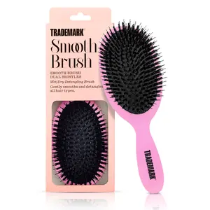 Trademark Beauty Smooth Brush Wet/Dry Detangling Brush with Dual-Length Synthetic Bristles for All Hair Types Pink