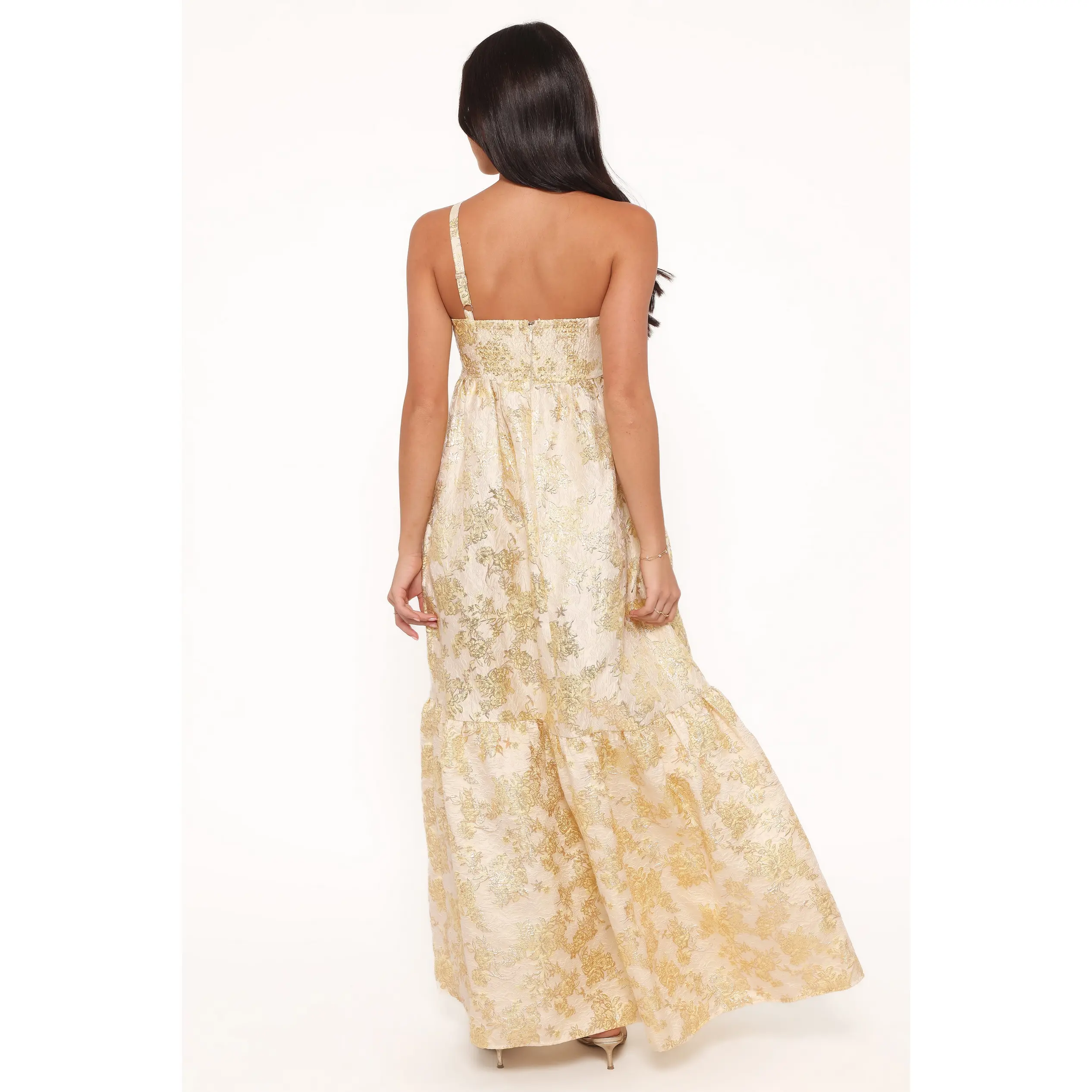 gold dress with bow in front Best Bow Dress ~ Tan Confetti – Show Me Your Mumu main image 1