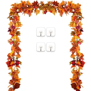 Holiday Fall Maple Leaf Artificial Autumn Foliage Hanging Vine Garlands, 3" (Orange) (2 Count)