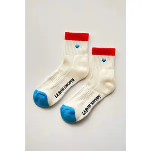 Embroidered Color Block Girlfriend Socks in Blue Red + Heart