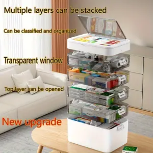 4/5/6 layer portable household storage box, stackable office stationery storage organizer - with lid, suitable for documents, pens, pencils, sewing supplies sorting storage box, transparent