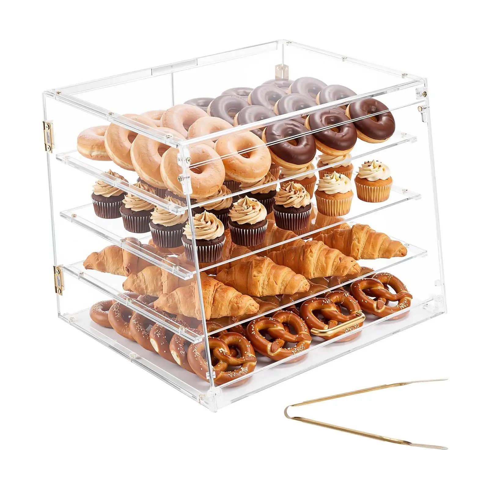Bakery Display Case, 4-Tier Commercial Countertop Pastry Display Case With Clear Acrylic Bread Box For Kitchen, Party Cake Cabinet With Magnetic Rear Door For Cookie Donut Dessert Display, 20.9 x 17.1 x 16.3 Inches