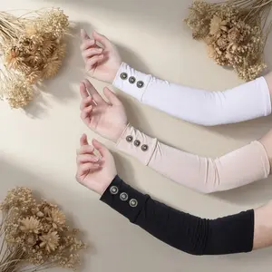1 Pair Muslim Women's Button Decor Arm Sleeves, Solid Color Elastic Armbands, Breathable Sun Protection Arm Covers