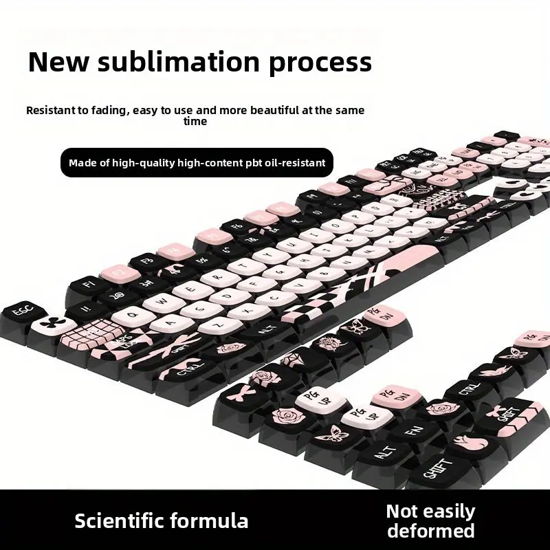 Durable SA Height PBT Gaming Keycap Set for Mechanical Keyboards, 4-Sided Transparent Pudding Design, Oil-Resistant Fade-Resistant Sublimation, 2 Sizes (125 Keys/108 Keys), Soft Silicone Cover, Max Series Shockproof, Black Pink Gifting Box Compatible