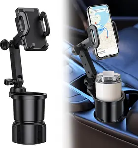 2 in 1 Phone Mount For Car Cup Holder With Expandable Base, Car Cup Phone Holder, No Shaking 360° Flexible Neck Phone Mount For All 4-7” Smartphones,Fit For Under 2.9" Wide Most Bottles
