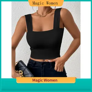Lady's Short-Sleeveless European and American Sexy Chest-Waist-Cinching Tank Top, Polyester Fabric