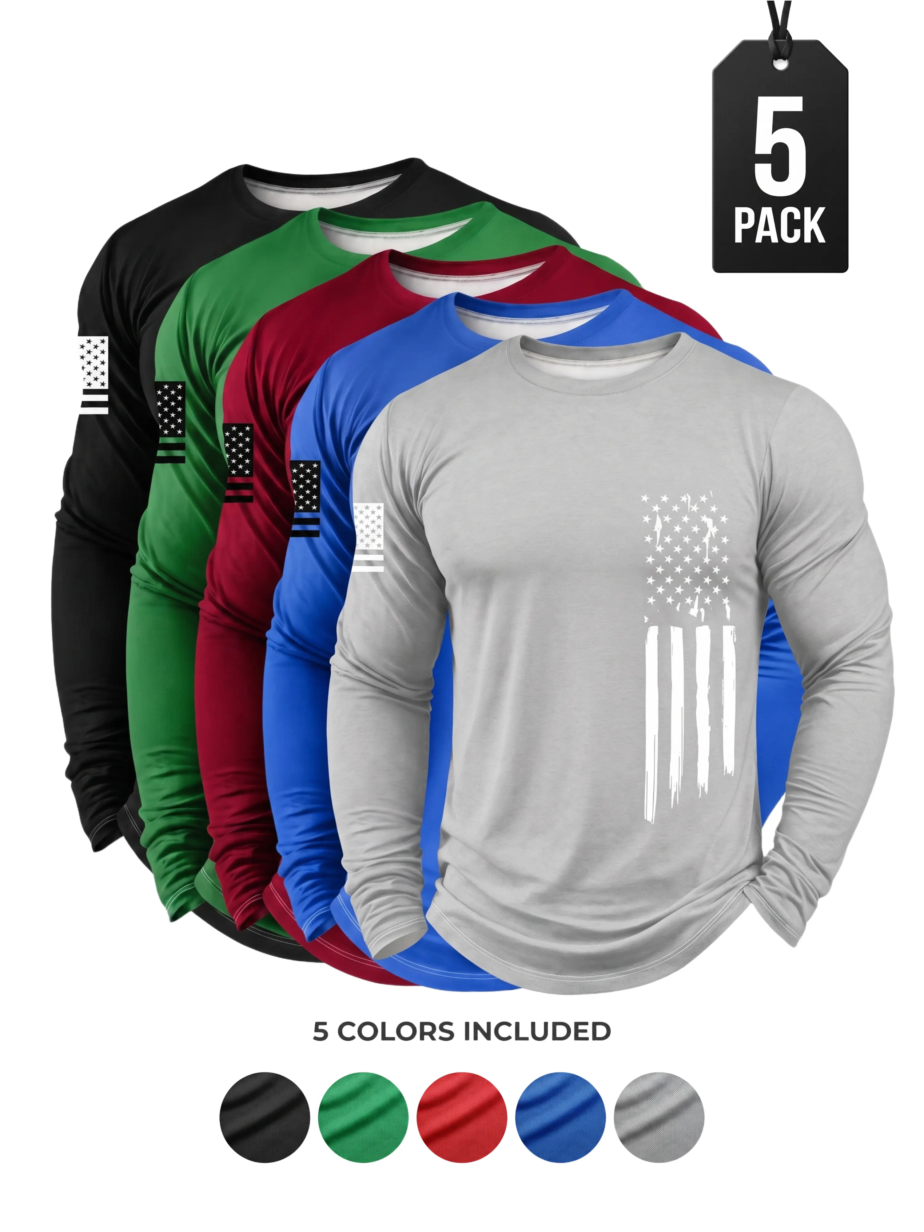 Men's 5-piece long sleeved T-shirtlightweight plain color lining Patriot Apparelmen's clothing suitable for gym sports wear,quick drying breathable fabric for daily casualwear, spring and autumn men's clothingAthletic Apparel Athletic Mesh