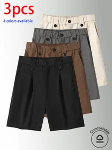 3-pack: men’s suit shorts, men’s shorts, men’s bermuda shorts. Two-button pleated wide-leg mid-length shorts—elastic waistband at the back for easy wear and a comfortable, non-restrictive fit. Loose silhouette that flatters figures by making them look sli