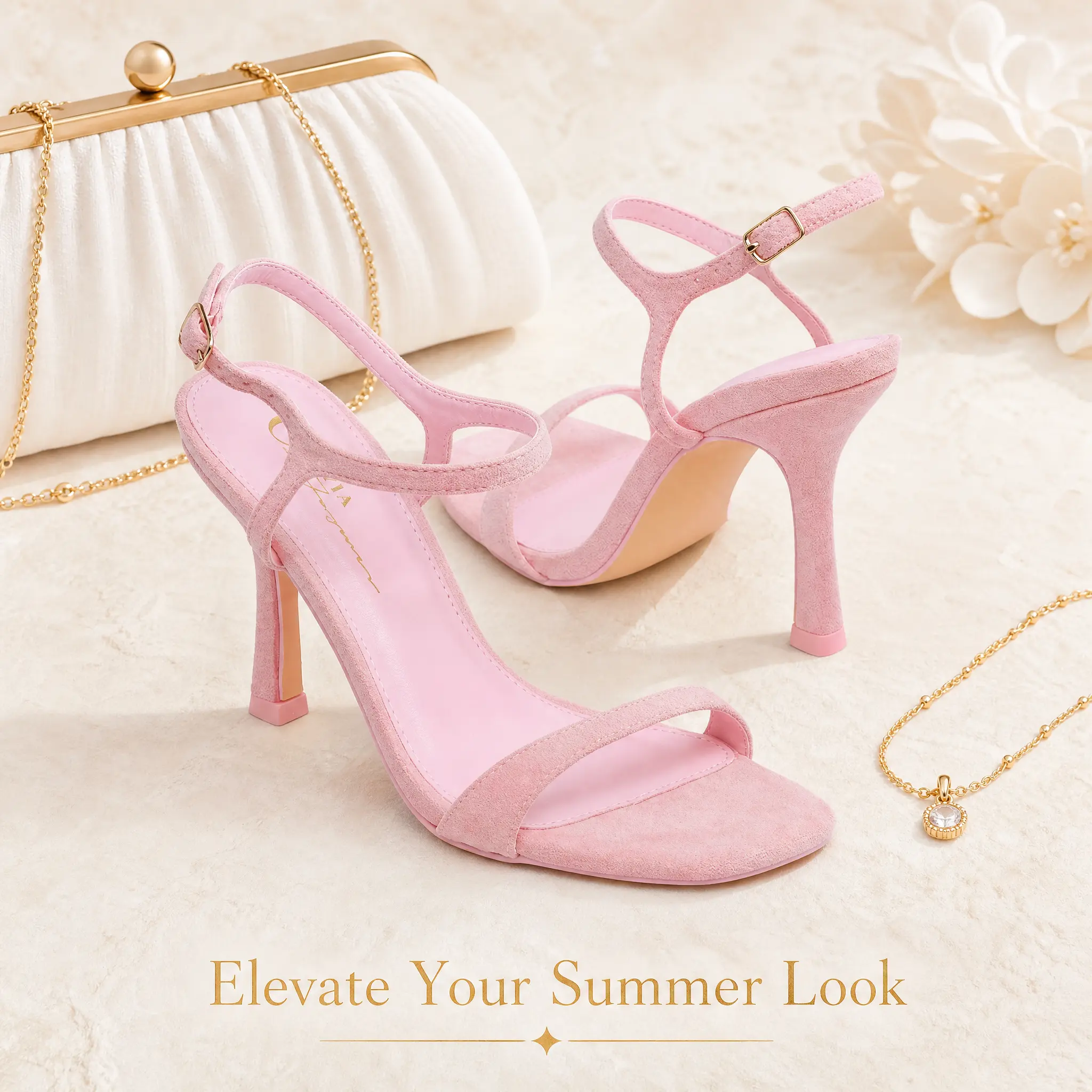 Women's Classy Elevated Gold Suede Plain Footwear - Strappy Ankle-Strap Open-Toe Stiletto High Shoe with Laces, Leg-Lengthener Sandals for Summer Parties, Weddings