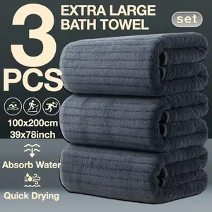 3-Piece Oversized Bath Towels Set, 100x200cm High-Quality Classic Striped, Soft Absorbent Towel, Multi-Color Options, Super Absorbent and Quick-Dry, Suitable for Home Camping Hotel School Community Factory