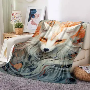 1pc Cozy Fantasy Fox Print Blanket - Lightweight Flannel Throw For Sofa, Bed, Travel, Camping, Living Room, Office, Couch, Chair, And Bed - Digital Printing Fleece Blanket With Soft And Warm Flannel Fabric, Gifts For Family Or Friends