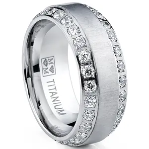 1.8 Carats Titanium Dome Wedding Band Engagement Ring Cubic Zirconia Eternity CZ 8MM