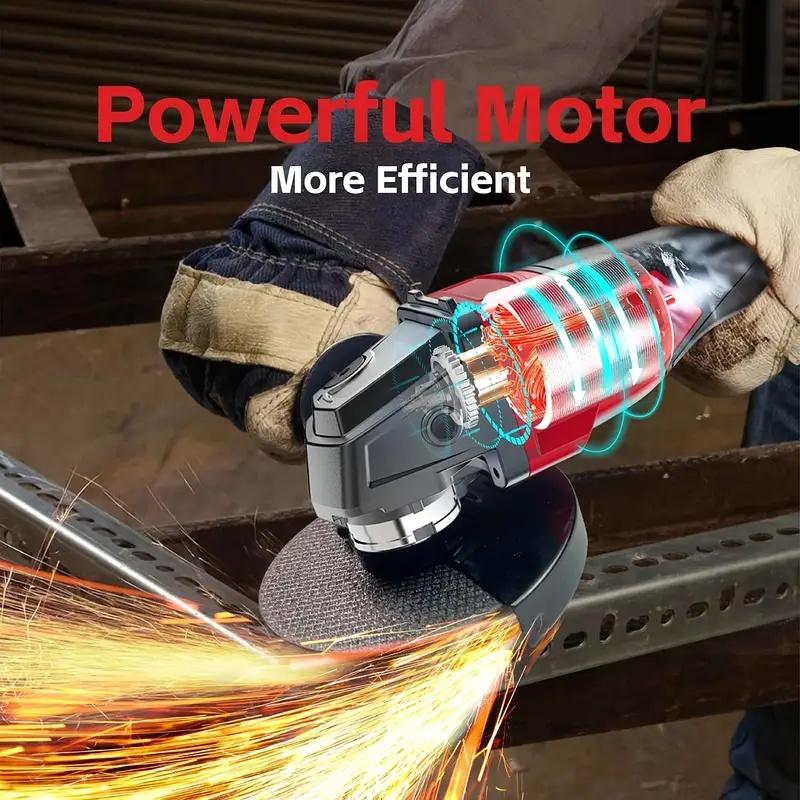 4-1/2 inch angle grinder – Cordless design, suitable for metal cutting – Rust-resistant, removable safety guard – Stainless steel/rubber handle