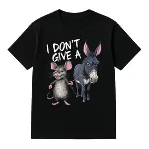 Funny "I Don't Give A" Mouse & Donkey Graphic T-Shirt Cotton Vintage Loose Short Sleeve Crew Neck Casual Summer Tee Machine Washable Humor Design