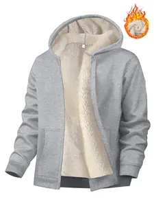Women’s Thick Fleece Hooded Zip-Up Cardigan, Solid Casual Style, Autumn & Winter Wear, Warm and Comfortable Pullover Sweater