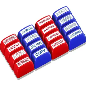 16 count Office  Set Message Self Inking Rubber  Set for Office  Completed Faxed Scanned  for Message Supplies(Red, Blue)