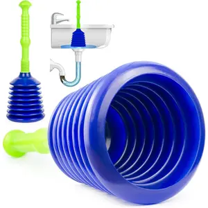 Sink Plunger Kitchen - Sink Plunger Bathroom - Drain Bathtub or Shower - Small and  Clog Remover - Commercial Style "Plumbers Plungers" with Large Bellows - Blue - Small