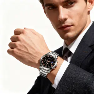 New steel bracelet men's watch - three-hand glass quartz watch - high-end, elegant appearance, suitable for casual and sporty styles, fashionable wristwatch