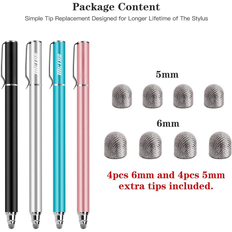 Universal Stylus Pens for Touch Screens - High Sensitivity Capacitive Stylus Fiber Tips 2 in 1 Touch Screen Pen with 8 Extra Tips for iPad  Android Phone Chromebook  Touchscreen Tablets