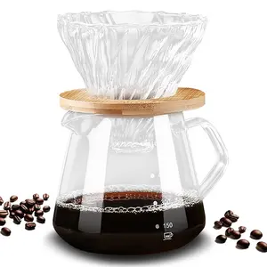 Pour over Coffee Maker 300/600ML Glass Carafe, Coffee Server with Filter & Bamboo Base, Drip Coffee Maker Set for Home or Office Use