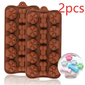Dog Paw & Bone Design Chocolate Mold, 2 Counts Non-stick Silicone Baking Mold, DIY Baking Tool for Chocolate, Candy, Jelly, Ice Cubes