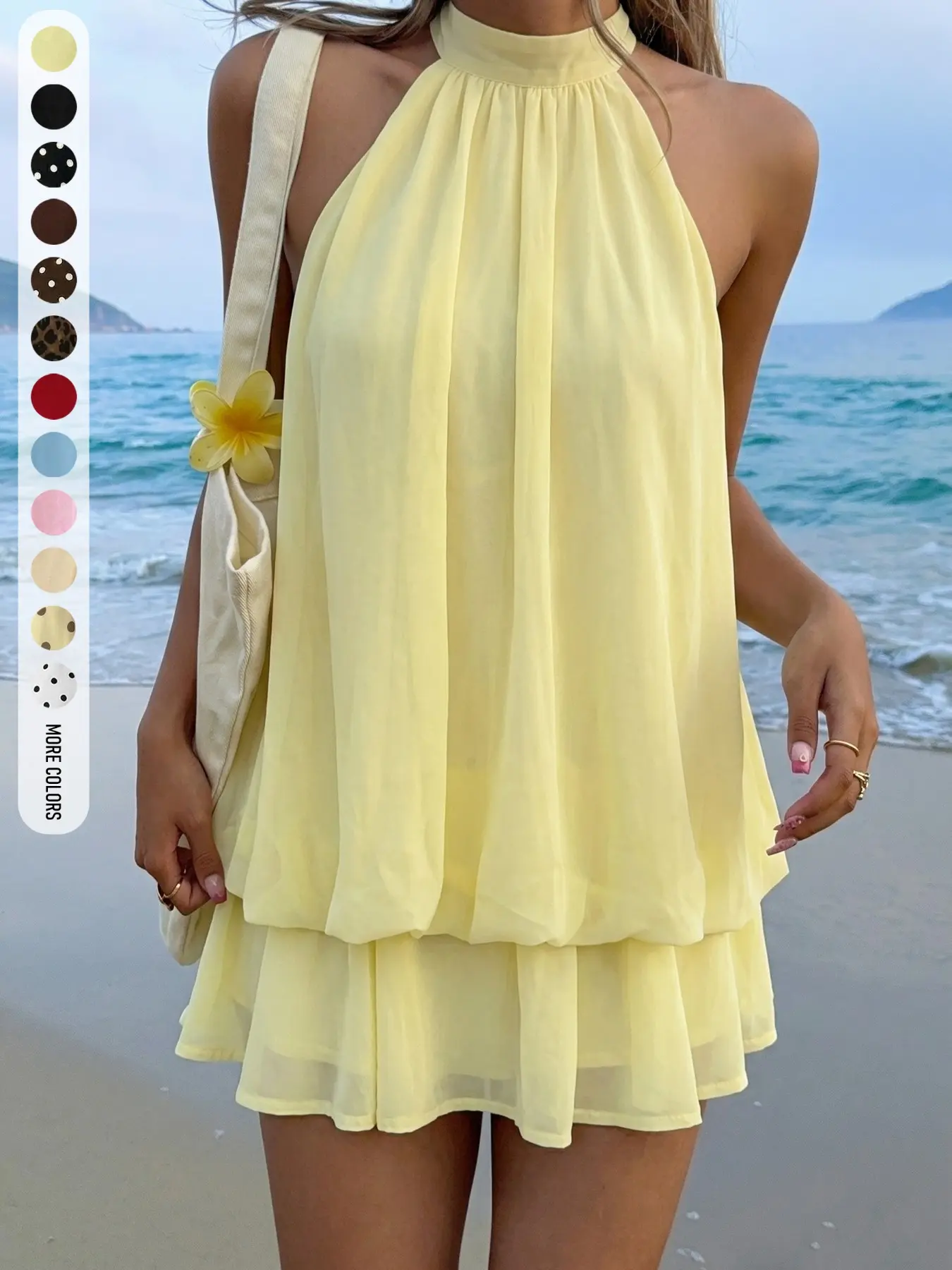 Women's Summer Elegant Chic Versatile Slim-Fitting High Waist Halter Neck Sleeveless Backless Short Mini Party Dress for Home Office Outdoor Wear