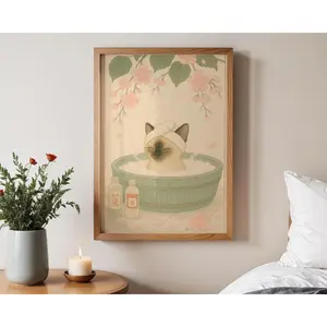 SALE 48 OFF Siamese Kitten Onsen Art Japanese Bathroom Print Kawaii Baby Cat Poster Japandi Nursery Digital Wall Decor