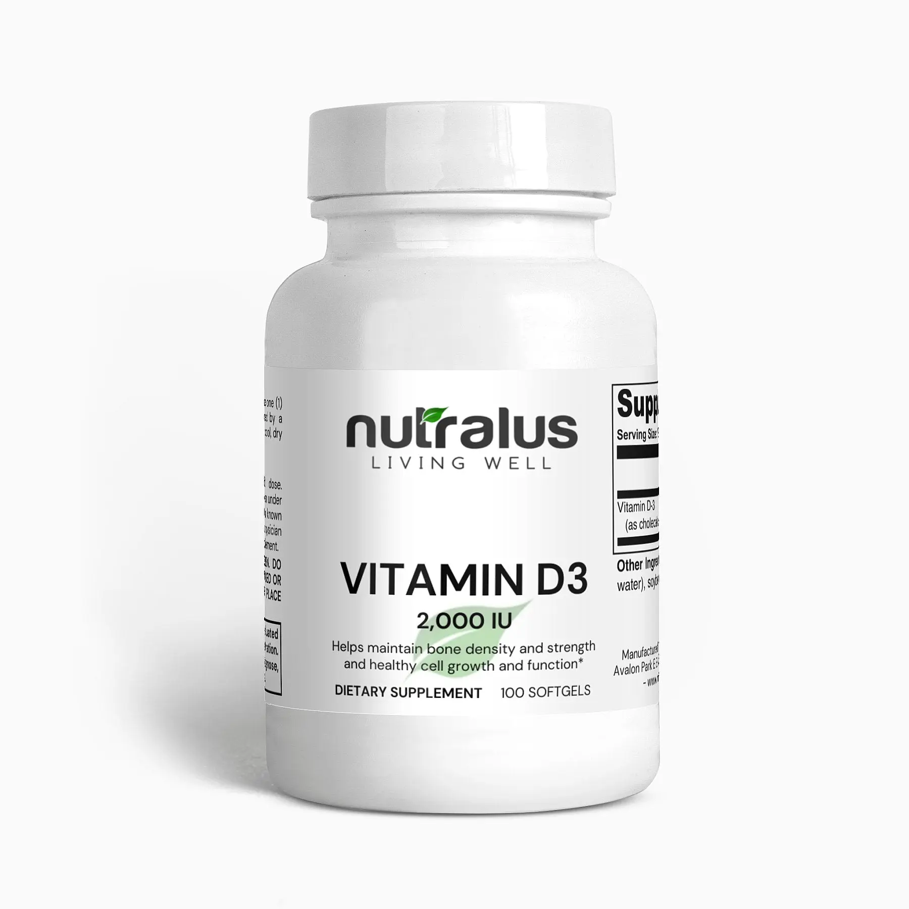 2,000 IU Vitamin D3 - Dietary Supplement for Fitness & Health