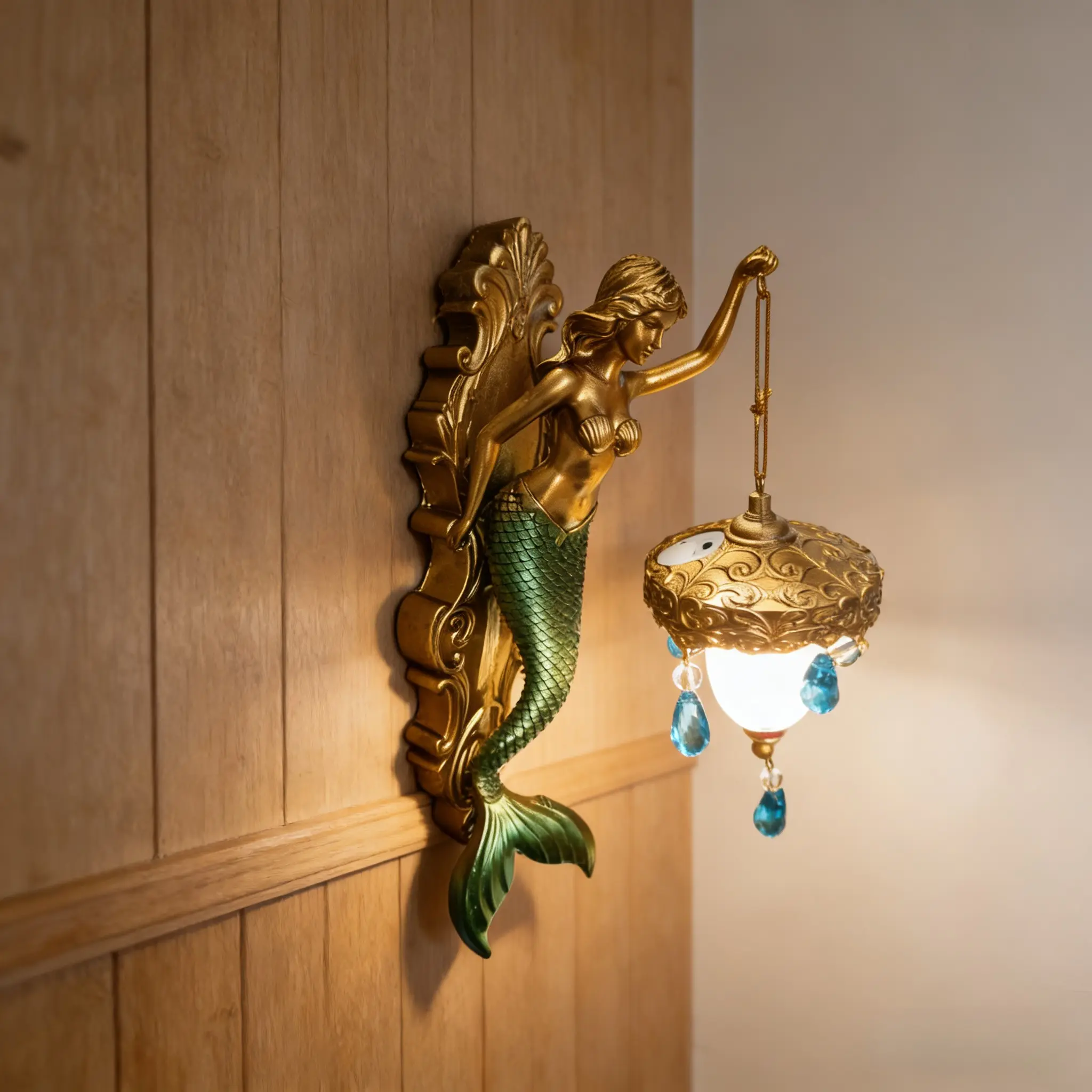 Mermaid Wall-Mounted Night Light, Creative Sculpture Bedside Lamp, Battery-Powered Mermaid Shape Light, Home Decor for Bedroom, Hallway, Stairs, Bathroom, Unique Mermaid Design, Decorative Lamp