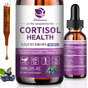 Lukaree Cortisol Supplements for Women & Men, 10 in 1 Cortisol Detox Manager Reducer with Magnesium, Ashwagandha, L-theanine, Hormone Balance Liquid Drops - Mood, Focus, Sleep - 2 FL.OZ, Blueberry Flavor