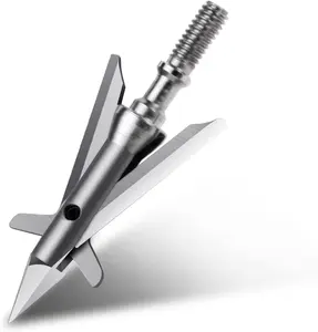 Hunting Broadhead 100 Grain 2 Mechnical Blade Stainless Steel Arrow Tips Arrowheads for Crossbow and Compound Bow, Pack of 6