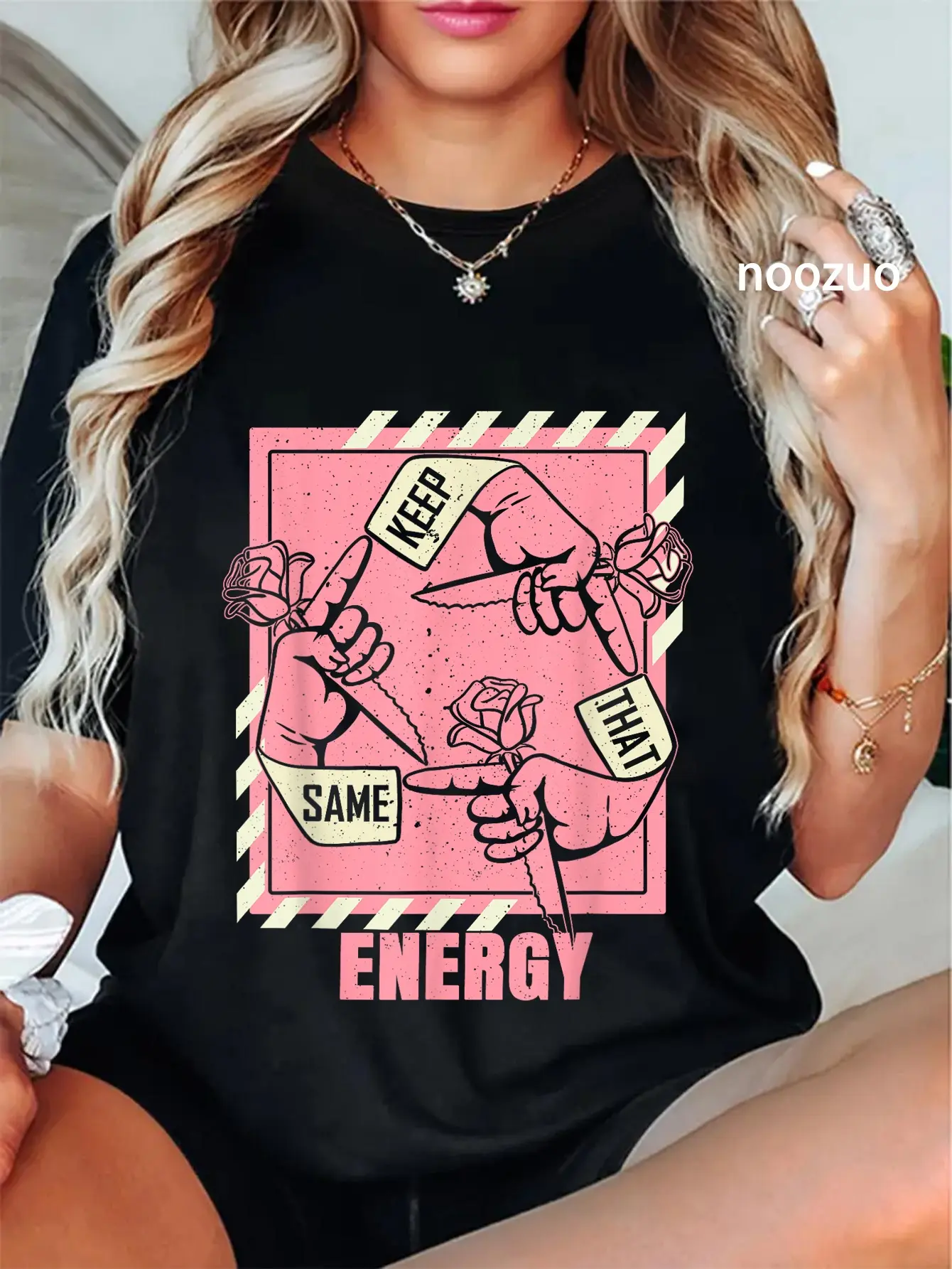 100% Cotton Unisex Keep That Same Energy Pink Color Graphic T-Shirt Casual Top