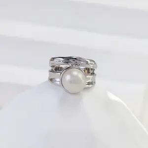 Independent Creator Crafted Silver Sculpture Band Stack Set - 1-of-a-Kind, Gentle Gloss, Layerable, Elegant Finger Jewelry Decorations