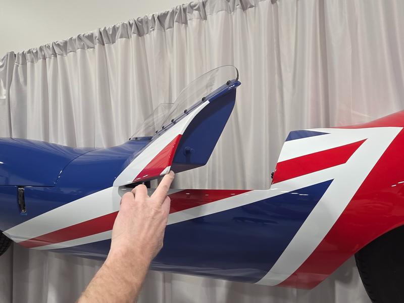 1955 Jaguar D-Type Classic Wall Art work with Union Jack Livery Dayton Wire Wheels